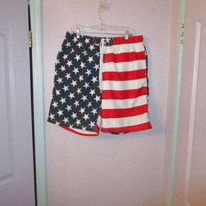 Faded Glory American Flag Swim Trunks Size L 36 38 Lined Patriotic USA Shorts